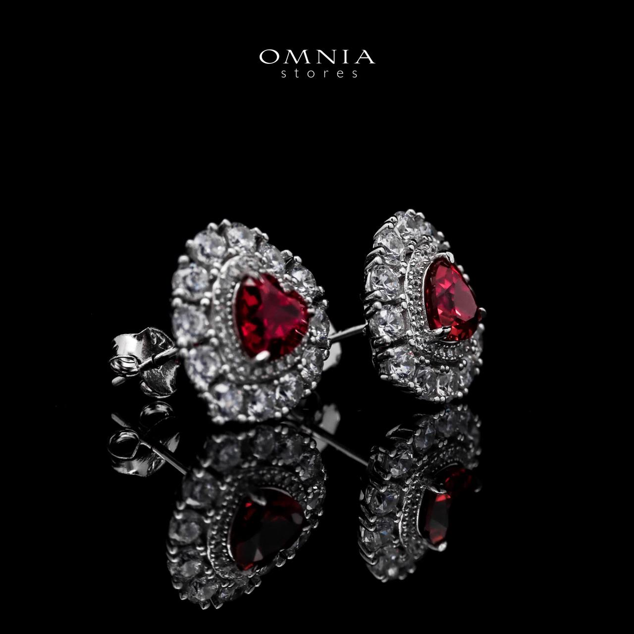 Omnia Lulwaan Silver Heart Earrings In 925 Silver High Quality GRC Certifited Red Lab Grown Ruby Stones