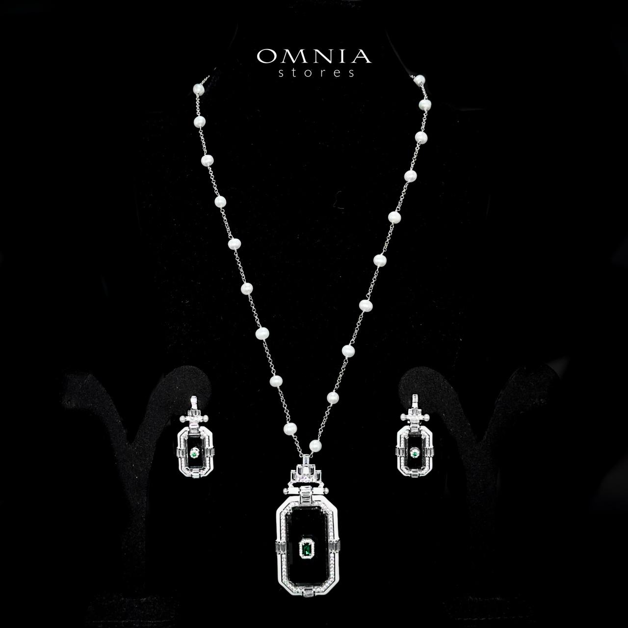 Omnia Parvaneh Fresh Real Water Pearl Long Chain Necklace & Drop Pearl Earrings in 925 Silver with High-Quality Simulated Diamonds - OMNIASTORES UAE