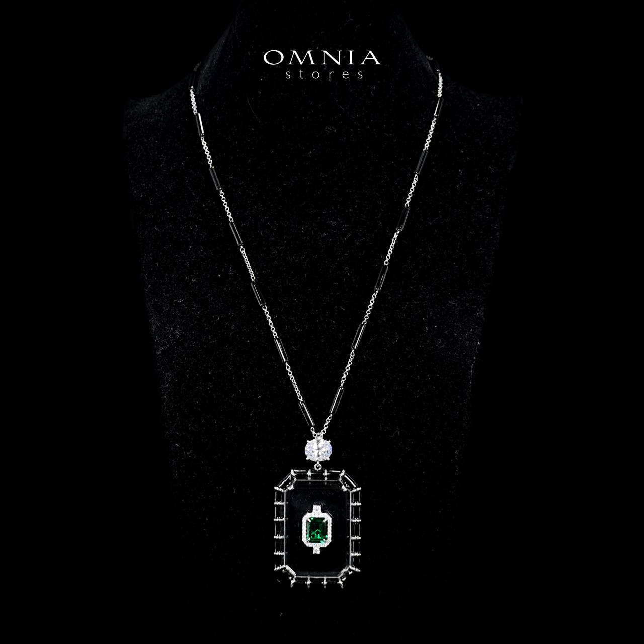 Omnia Parvin Black Long Chain Necklace & Drop Pearl Earrings in 925 Silver with High-Quality Simulated Diamonds - OMNIASTORES UAE