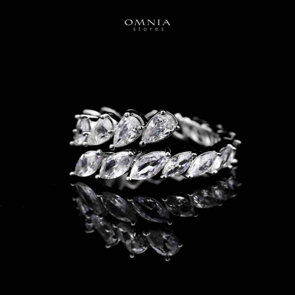 Omnia Nourhane White Double Layer Bridal Full Set in High Quality Zircon Stone in Rhodium Plated
