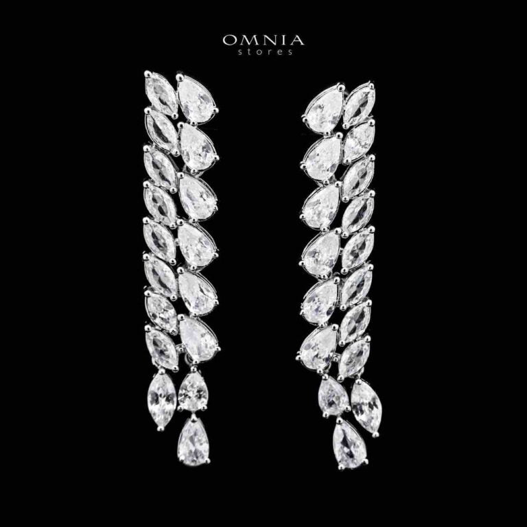Omnia Nourhane White Double Layer Bridal Full Set in High Quality Zircon Stone in Rhodium Plated