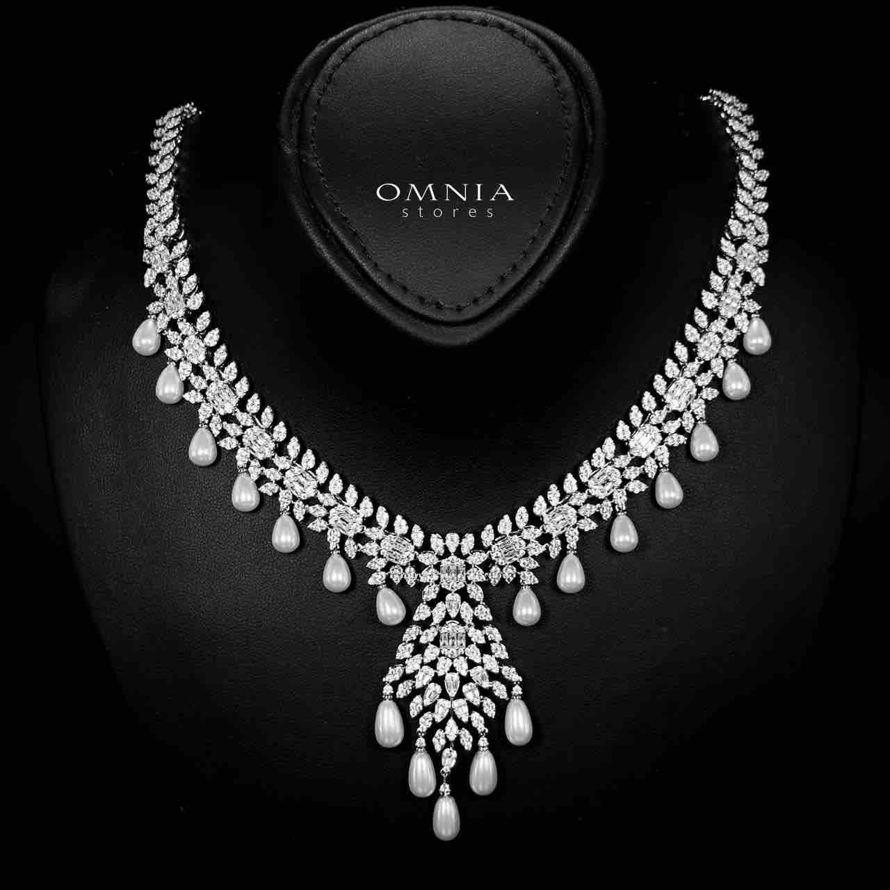 Omnia Zahrah Bridal White Pearl Full Set in High Quality Zircon Stone Rhodium Plated - OMNIASTORES UAE