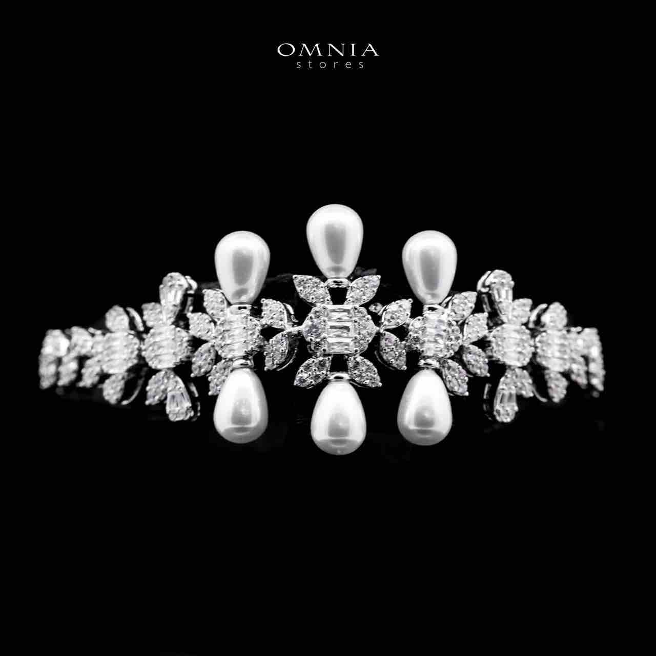 Omnia Zahrah Bridal White Pearl Full Set in High Quality Zircon Stone Rhodium Plated - OMNIASTORES UAE