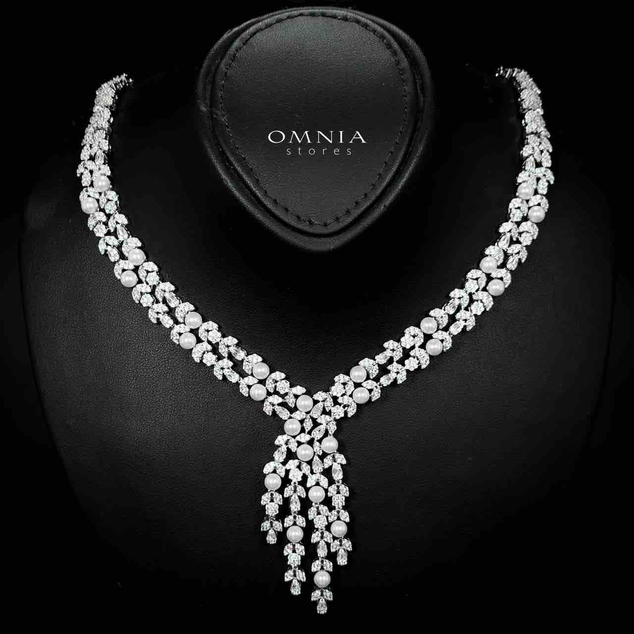 Omnia Samarah Bridal White Pearl Full Set in High Quality Zircon Stone Rhodium Plated - OMNIASTORES UAE