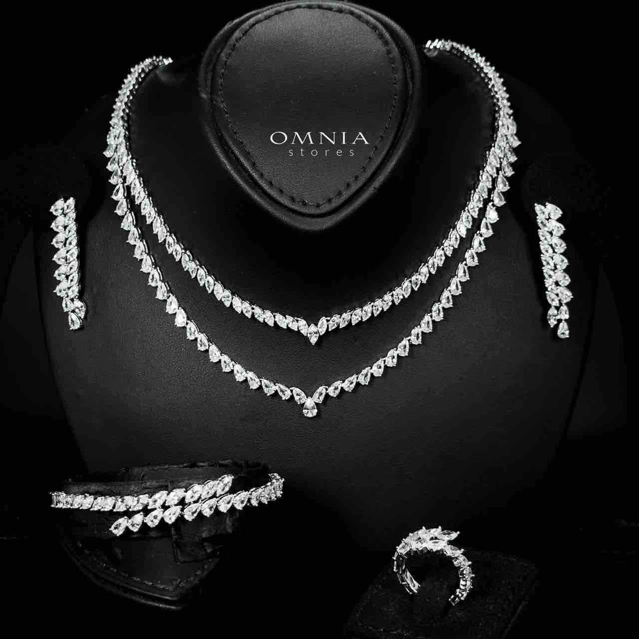Omnia Nourhane White Double Layer Bridal Full Set in High Quality Zircon Stone in Rhodium Plated - OMNIASTORES UAE