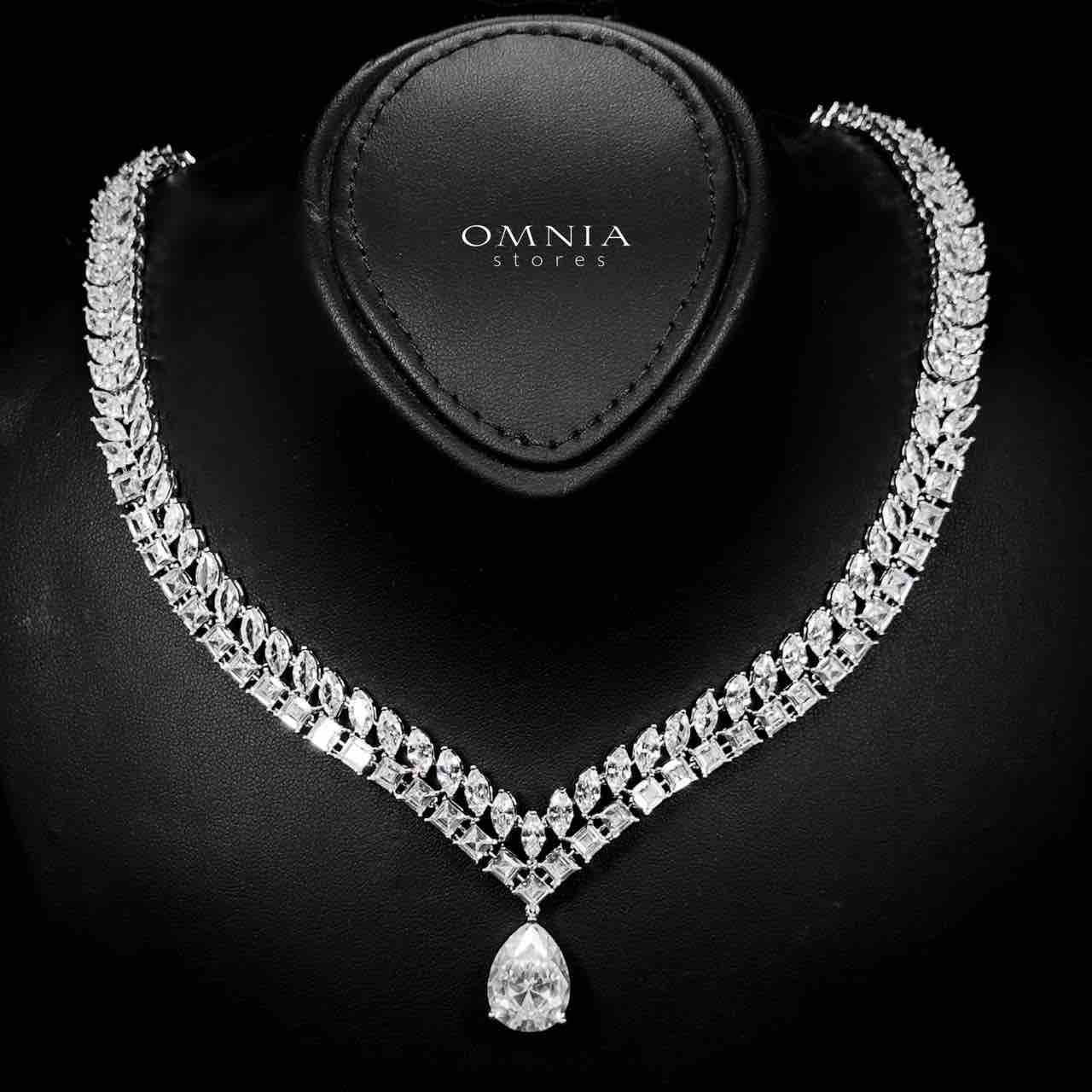 Omnia Dalal Bridal White Full Set with Teardrop Design in High Quality Zircon Stone Rhodium Plated - OMNIASTORES UAE