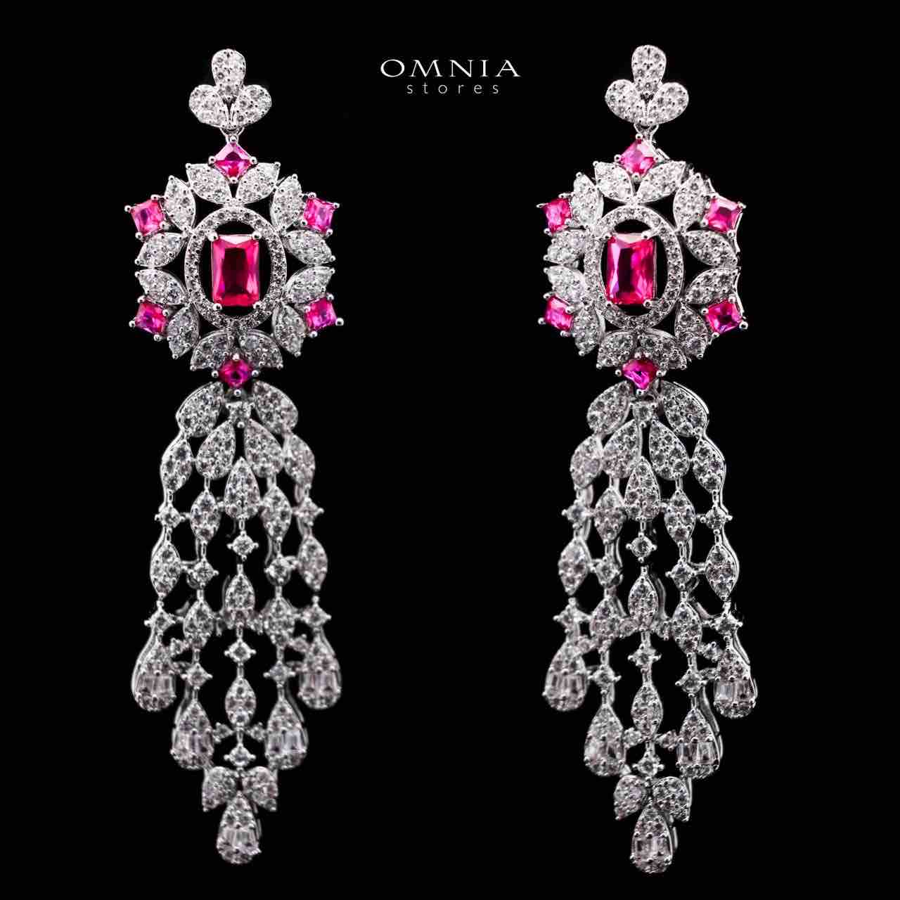 Omnia Ola Red Bridal Long chain Set Accessories in High Quality Zircon Stone Rhodium Plated - OMNIASTORES UAE