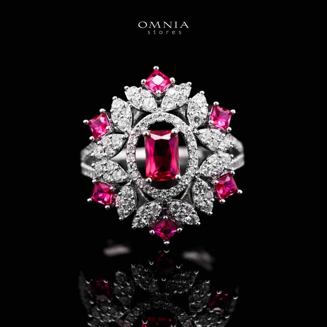 Omnia Ola Red Bridal Long chain Set Accessories in High Quality Zircon Stone Rhodium Plated - OMNIASTORES UAE