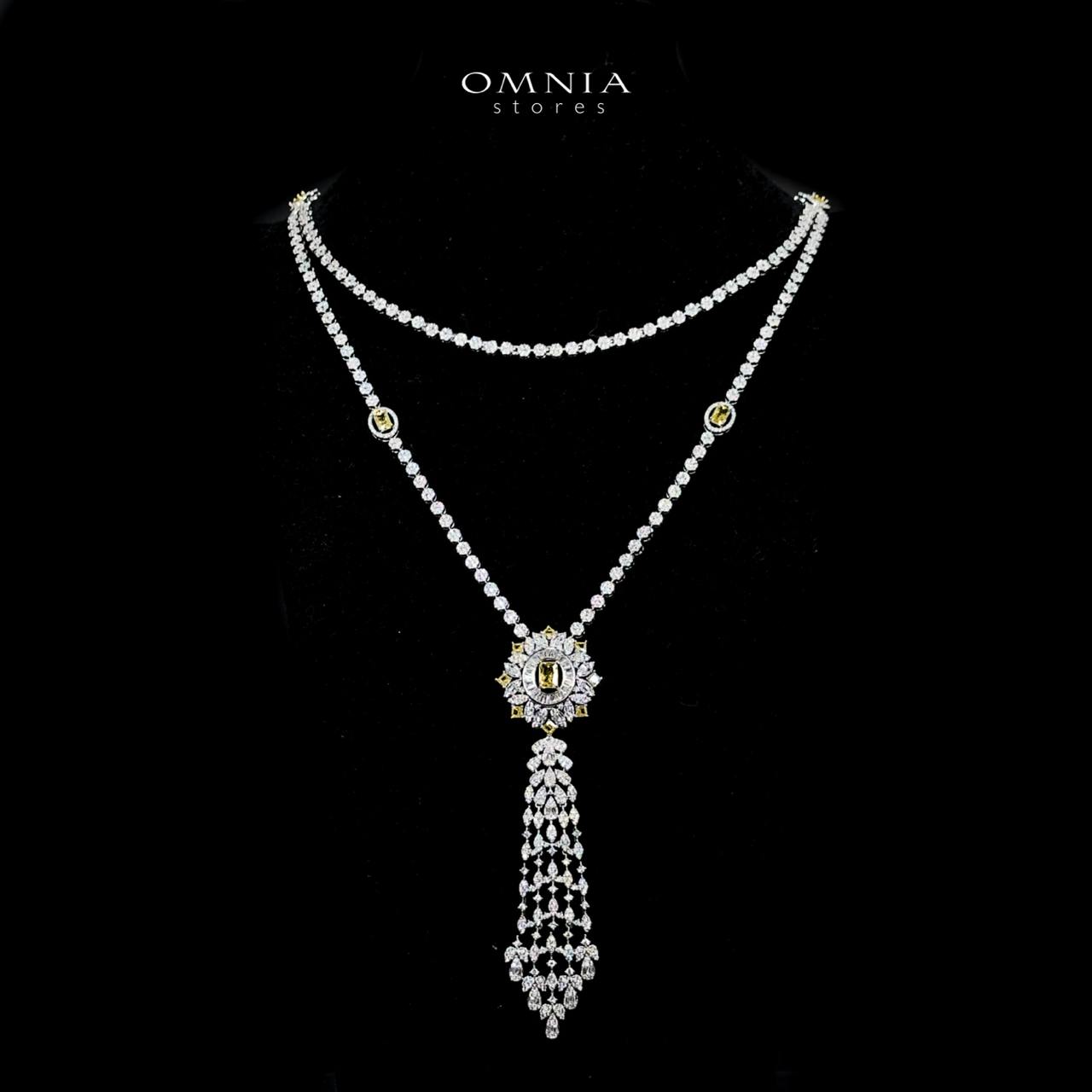 Omnia Ola Yellow Bridal Long chain Set Accessories in High Quality Zircon Stone Rhodium Plated - OMNIASTORES UAE