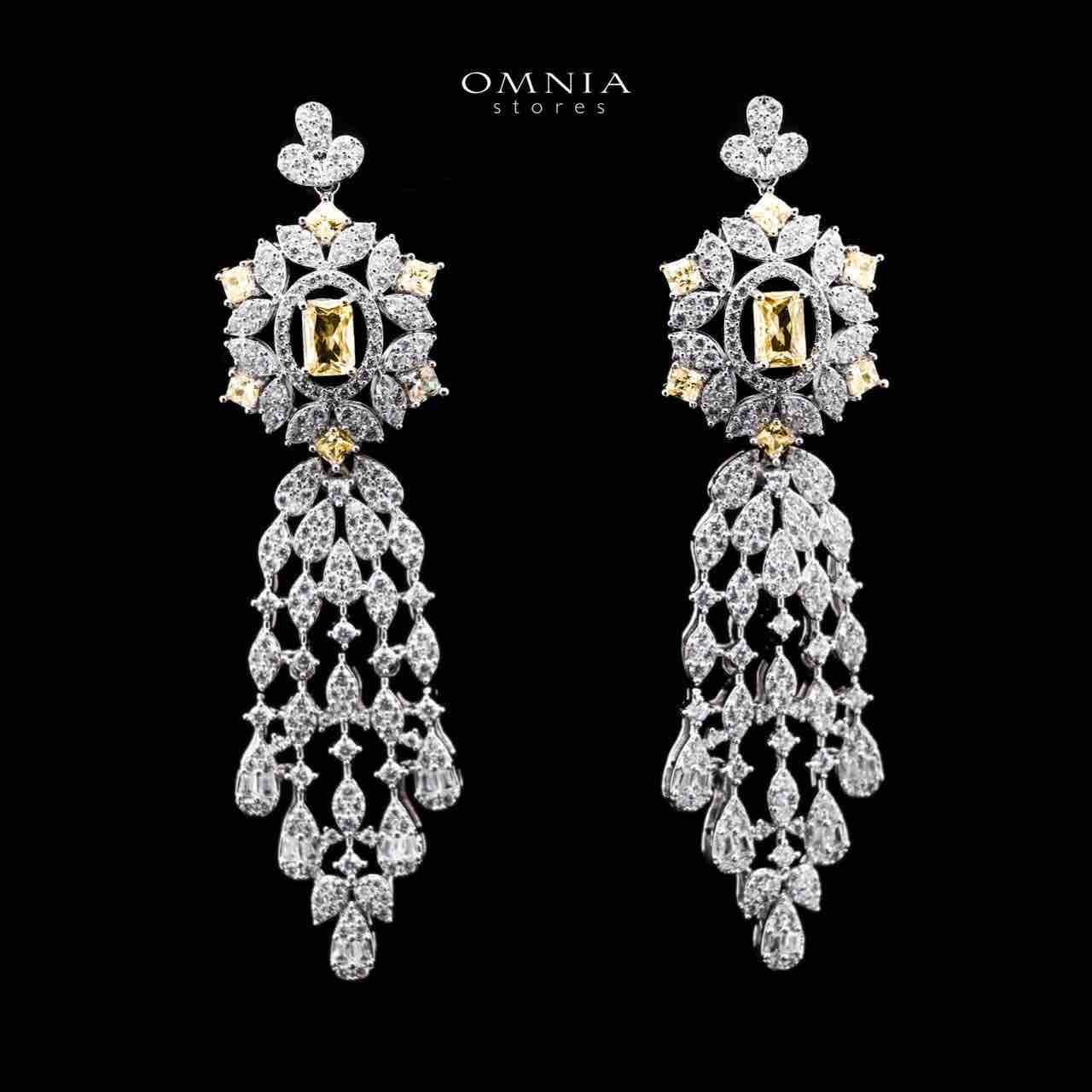 Omnia Ola Yellow Bridal Long chain Set Accessories in High Quality Zircon Stone Rhodium Plated - OMNIASTORES UAE
