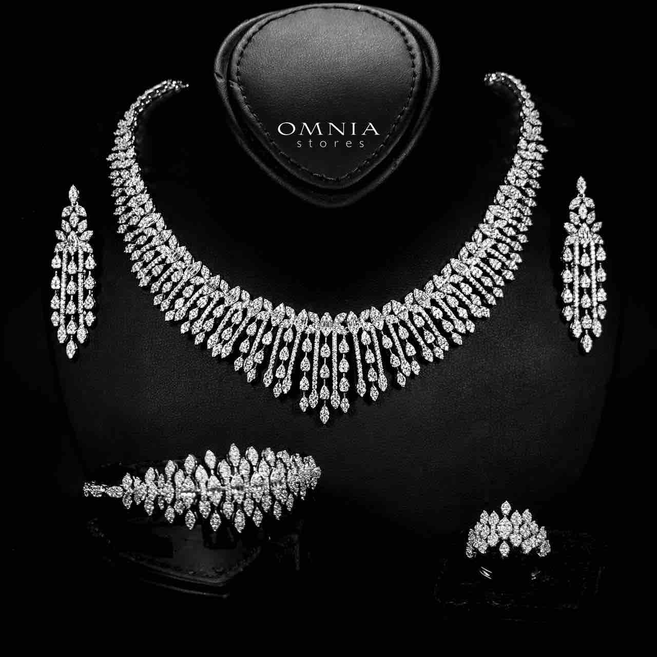 Omnia Calila White Bridal Full Set in High Quality Zircon Stone in Rhodium Plated