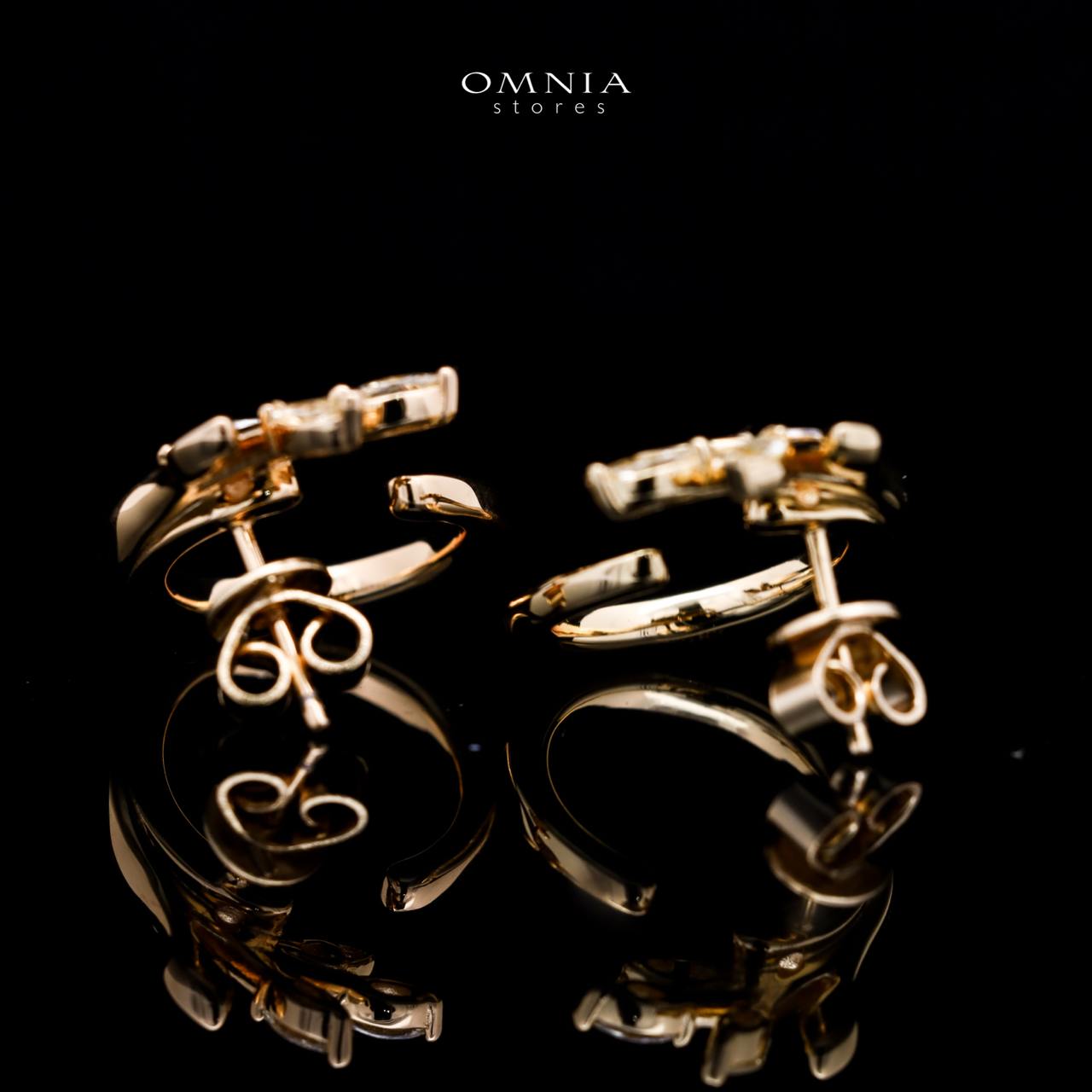 Omnia Jenan Golden Leaf Design Earrings in 925 Silver with High-Quality White Simulated Diamonds - OMNIASTORES UAE