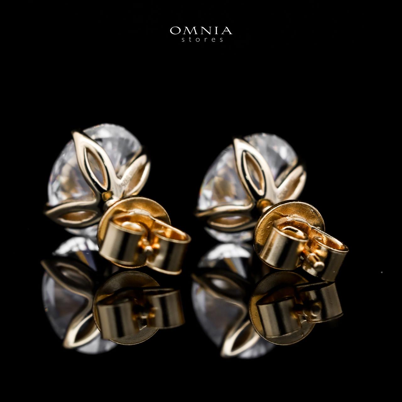 Omnia Chafika Golden Oval Stud Earrings in 925 Silver with High-Quality White Simulated Diamonds - OMNIASTORES UAE