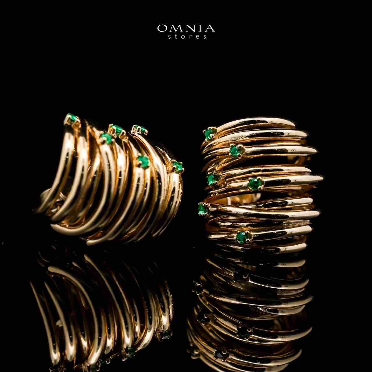 Omnia Dhuriyyah Golden Spiral Stud Earrings in 925 Silver with High-Quality Green Simulated Diamonds - OMNIASTORES UAE