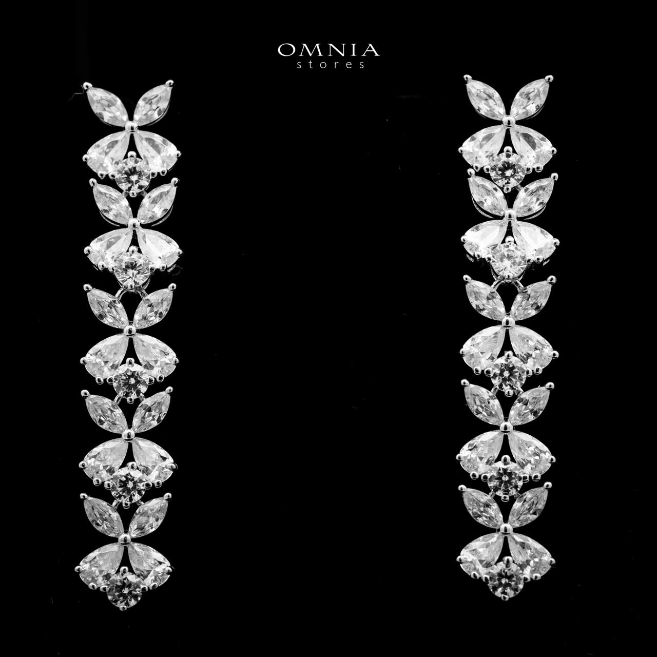Omnia Cahira Silver Drop Earrings in 925 Silver with High-Quality White Simulated Diamonds - OMNIASTORES UAE