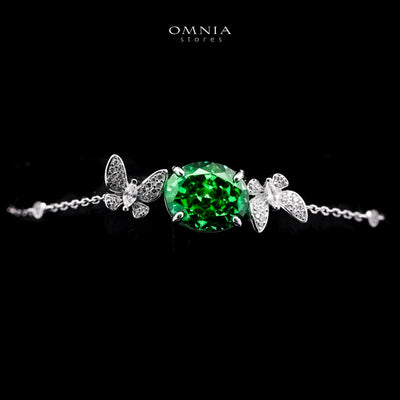 Omnia Maysun Bracelet In 925 Silver High Quality Green Simulated Diamonds