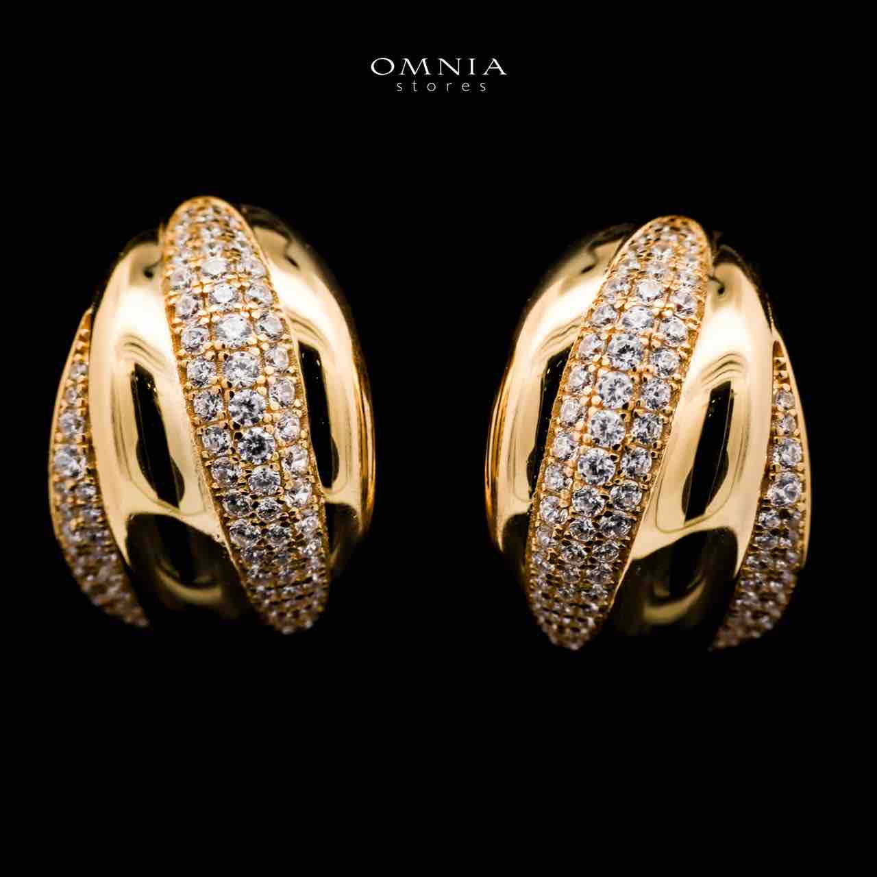 Omnia Elira Gold Plated Earrings in 925 Silver with High-Quality Green Simulated Diamonds - OMNIASTORES UAE