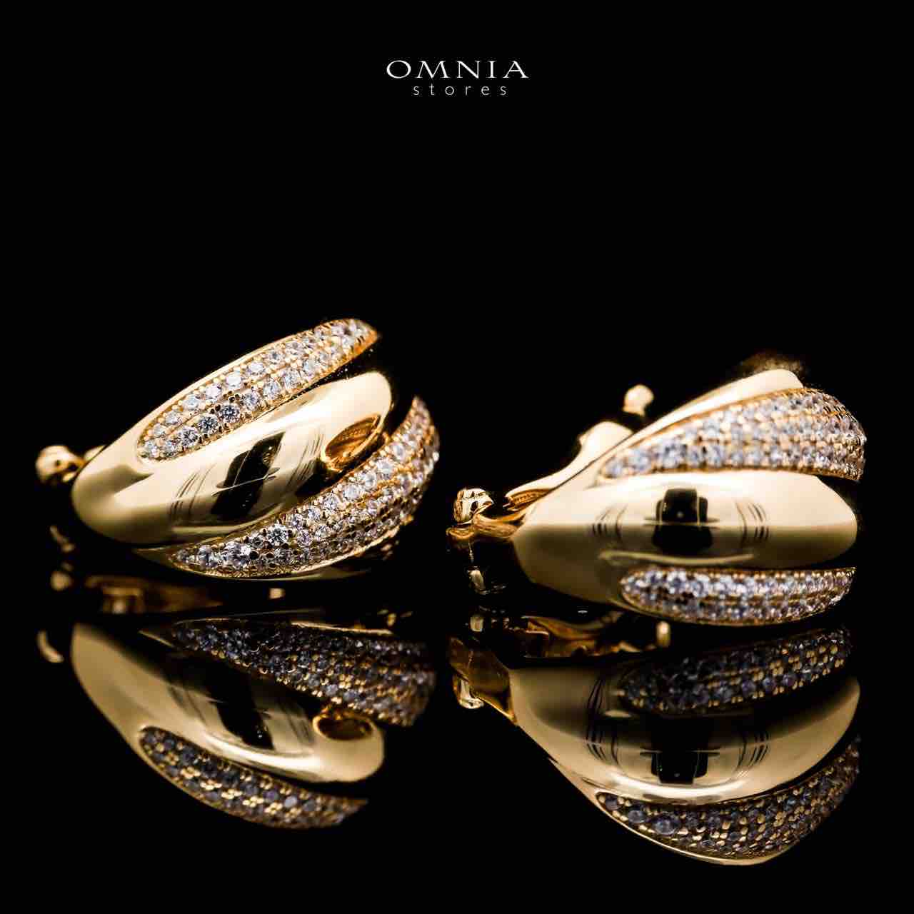 Omnia Elira Gold Plated Earrings in 925 Silver with High-Quality Green Simulated Diamonds - OMNIASTORES UAE