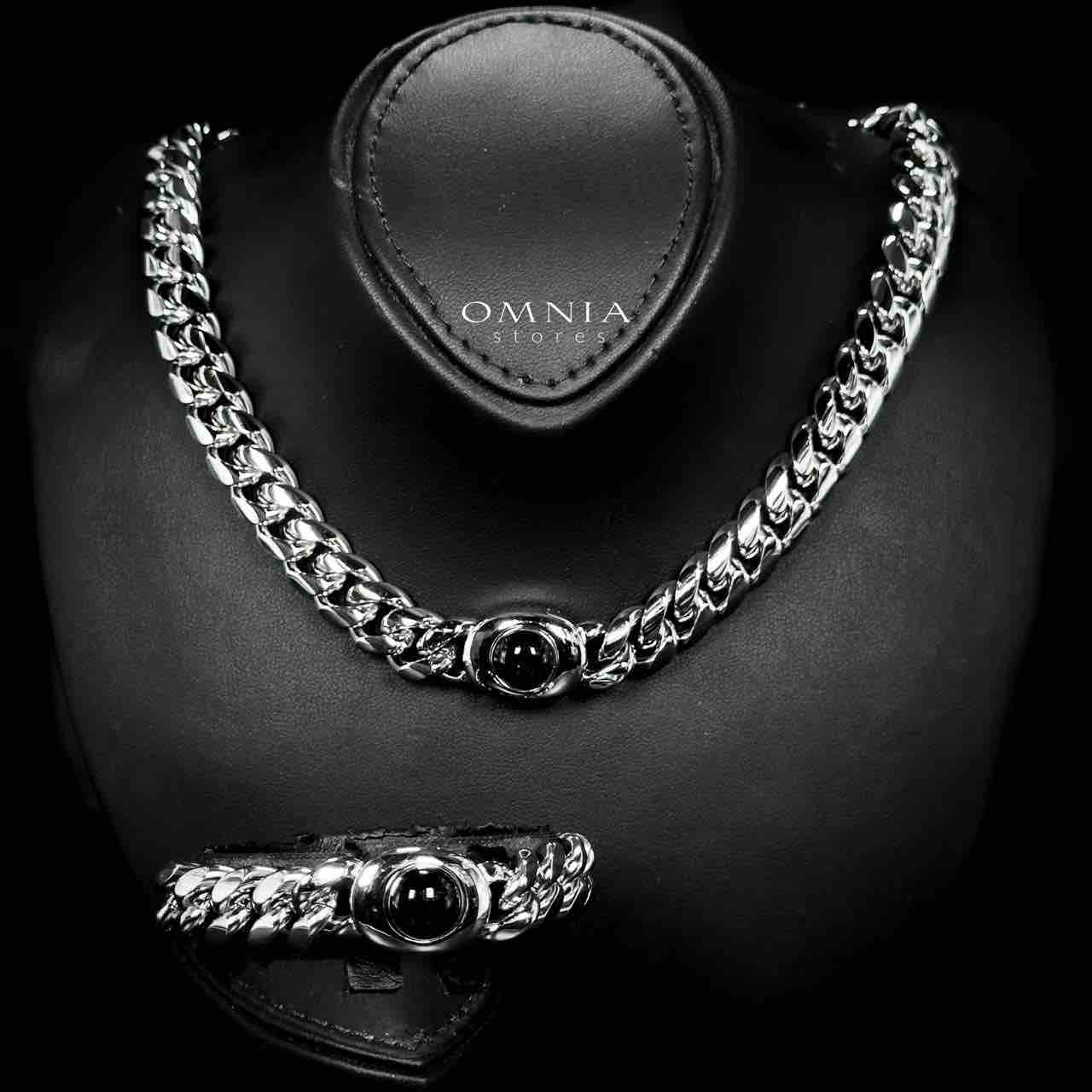Omnia Hilyah Silver Color Necklace & Bracelet Set in High-Quality 12mm Stainless Steel - OMNIASTORES UAE
