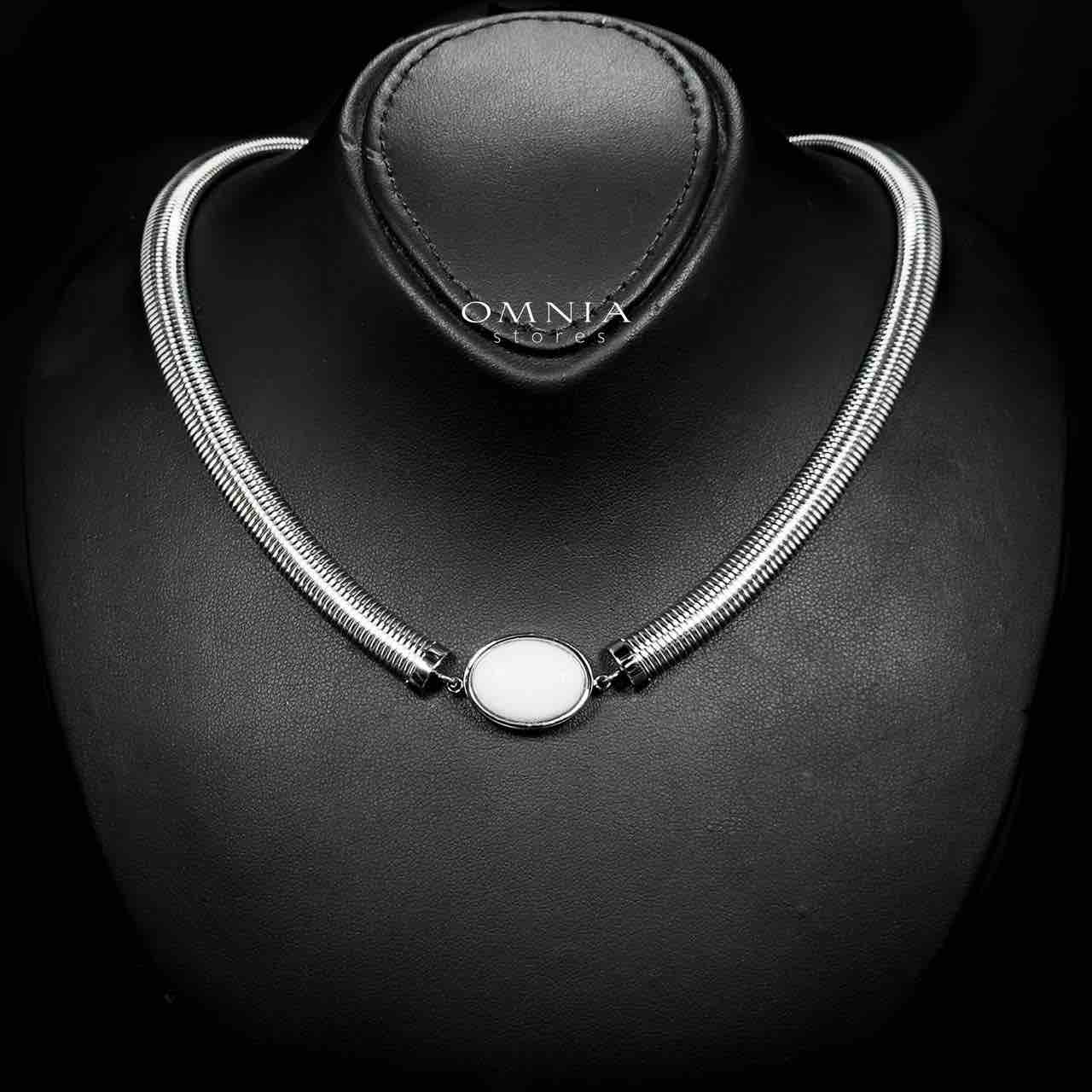 Omnia Naqiyah Silver Color Necklace,Bracelet and Earrings Set in High-Quality 8mm Stainless Steel with White Stone - OMNIASTORES UAE