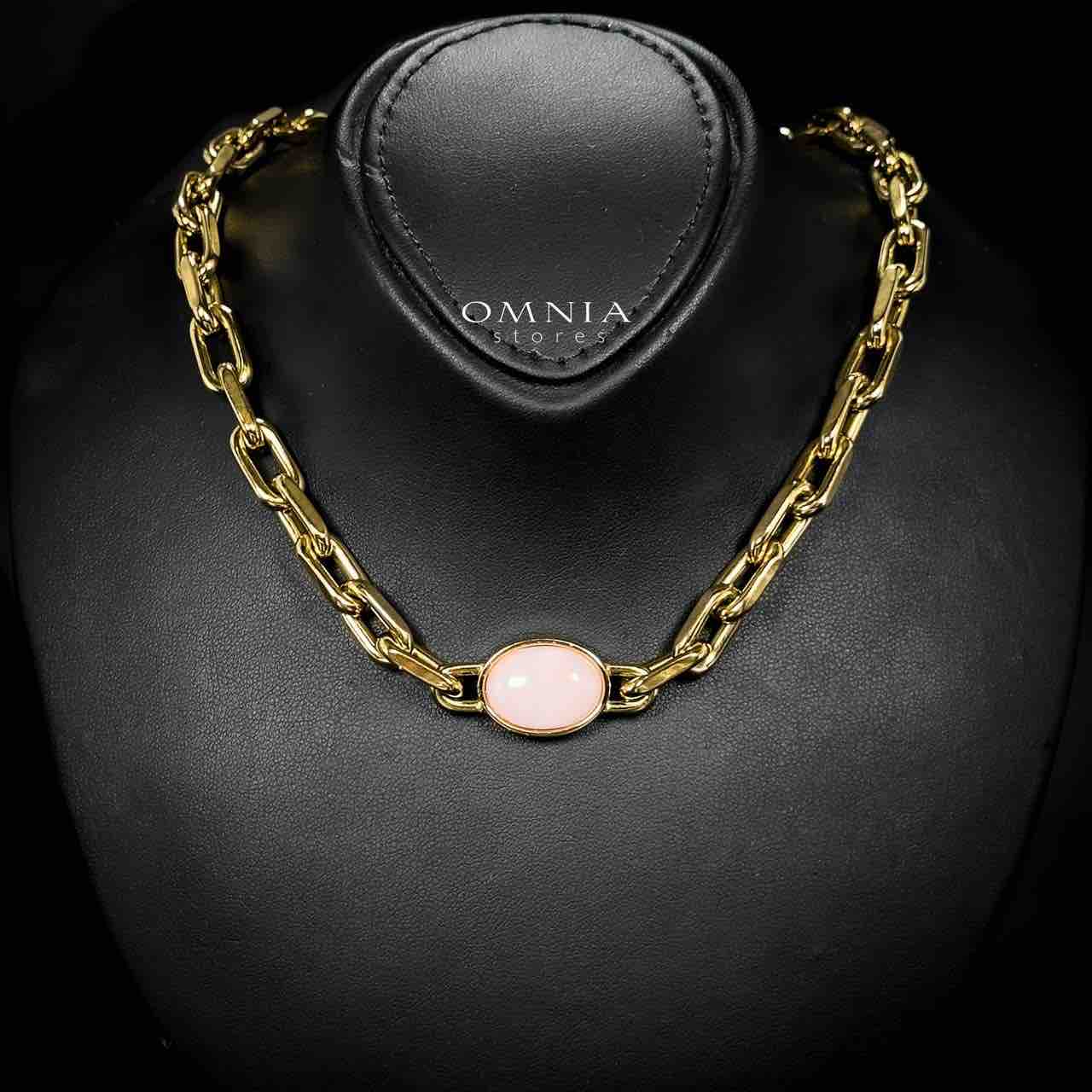 Omnia Caliya Copper Plated Gold Color Necklace,Bracelet and Earrings Set in High-Quality 8mm Stainless Steel with Pink Stone - OMNIASTORES UAE