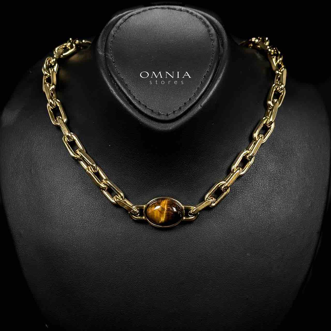 Omnia Caliya Copper Plated Gold Color Necklace,Bracelet and Earrings Set in High-Quality 8mm Stainless Steel with Brown Stone - OMNIASTORES UAE