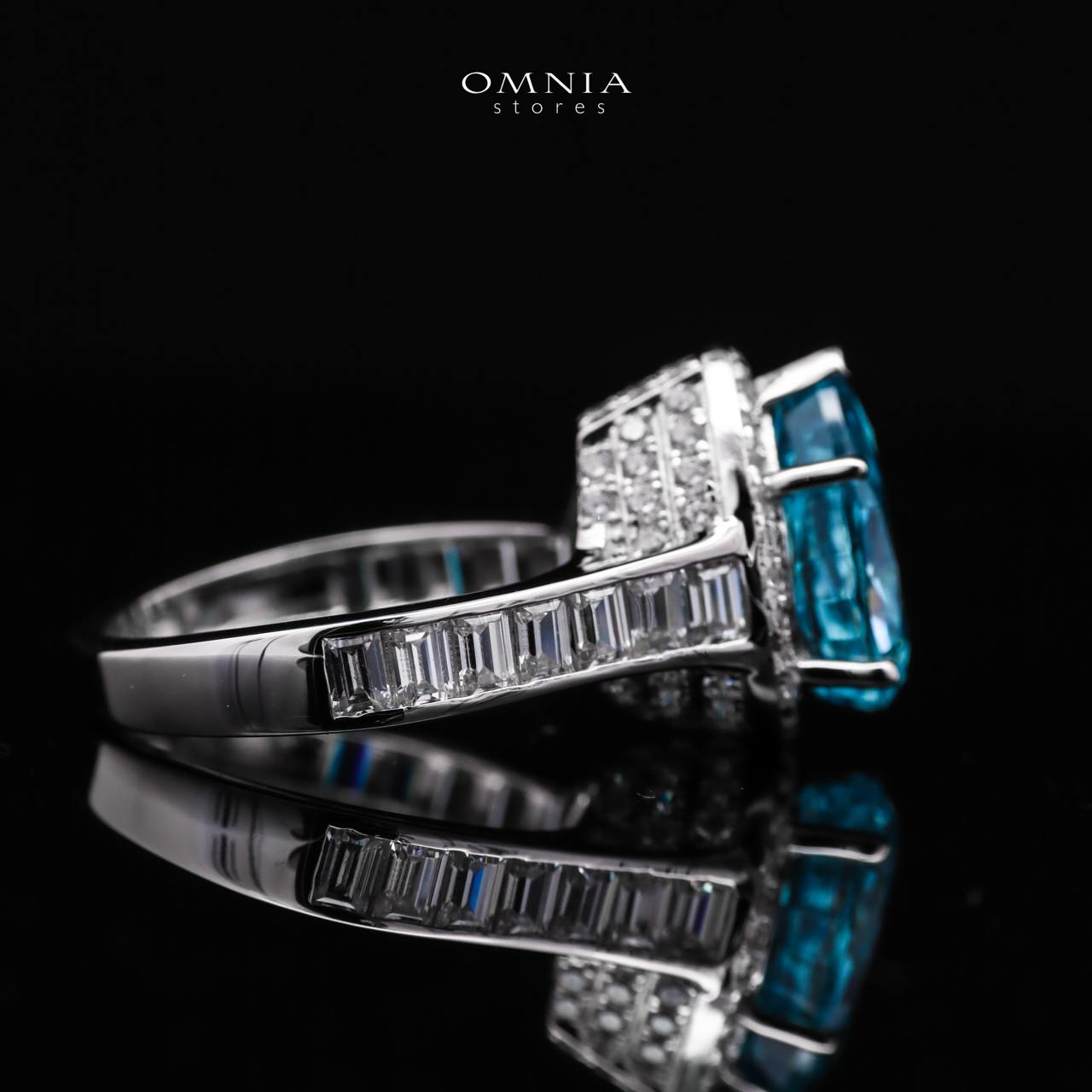 Omnia Layal Pear Shaped Sky Blue Ring in 92.5 Silver with High Quality Simulated Diamonds - OMNIASTORES UAE
