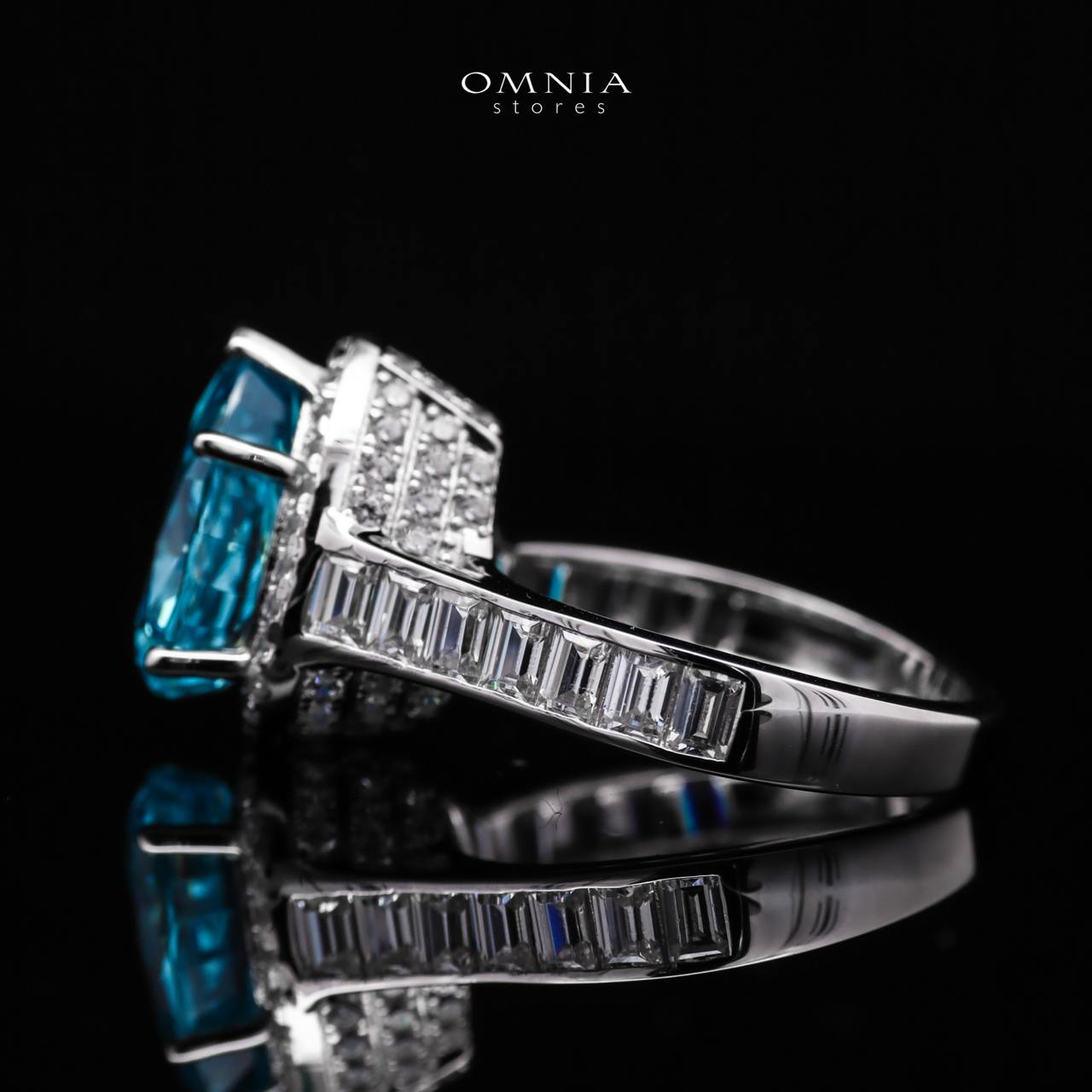 Omnia Layal Pear Shaped Sky Blue Ring in 92.5 Silver with High Quality Simulated Diamonds - OMNIASTORES UAE
