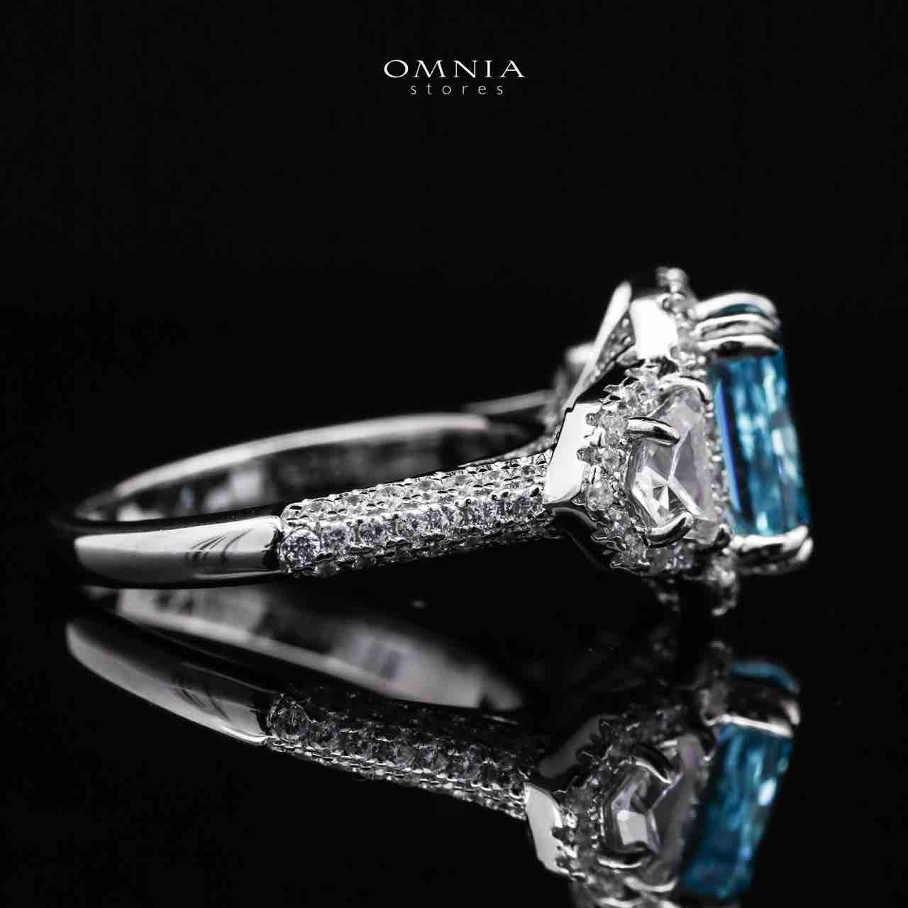 Omnia Aseel Radiant Cut Sky Blue Ring in 92.5 Silver with High Quality Simulated Diamonds - OMNIASTORES UAE