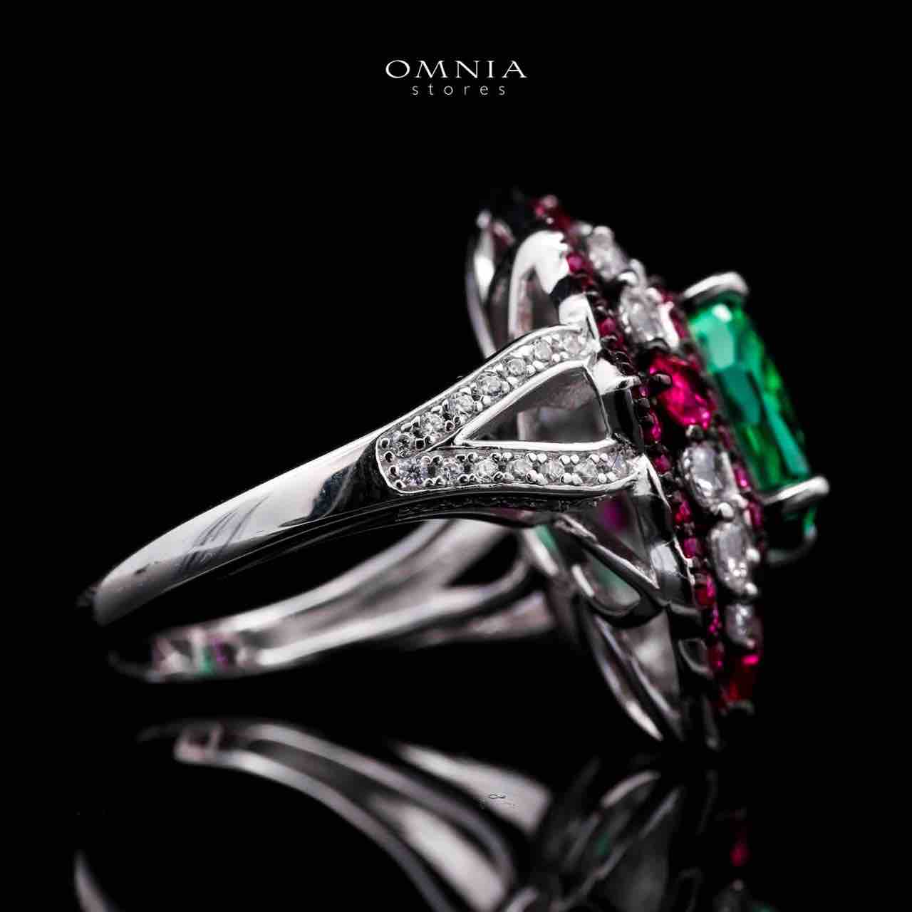 Omnia Maliya Green and Pink Ring in 92.5 Silver with High Quality Simulated Diamonds