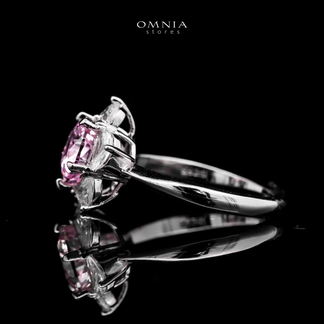 Omnia Ivana White and Pink Flower Ring in High Quality Iced Cut - OMNIASTORES UAE
