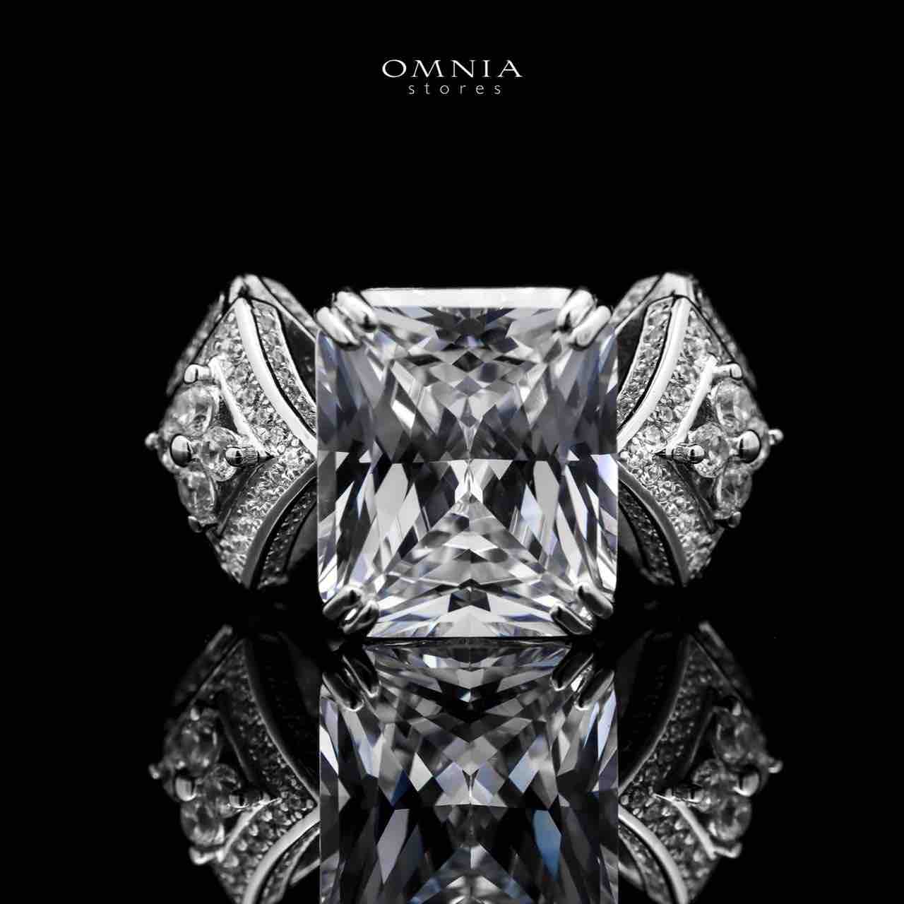 Omnia Asma Cushion Cut Radiant White Ring in 92.5 Silver with High Quality Simulated Diamonds - OMNIASTORES UAE