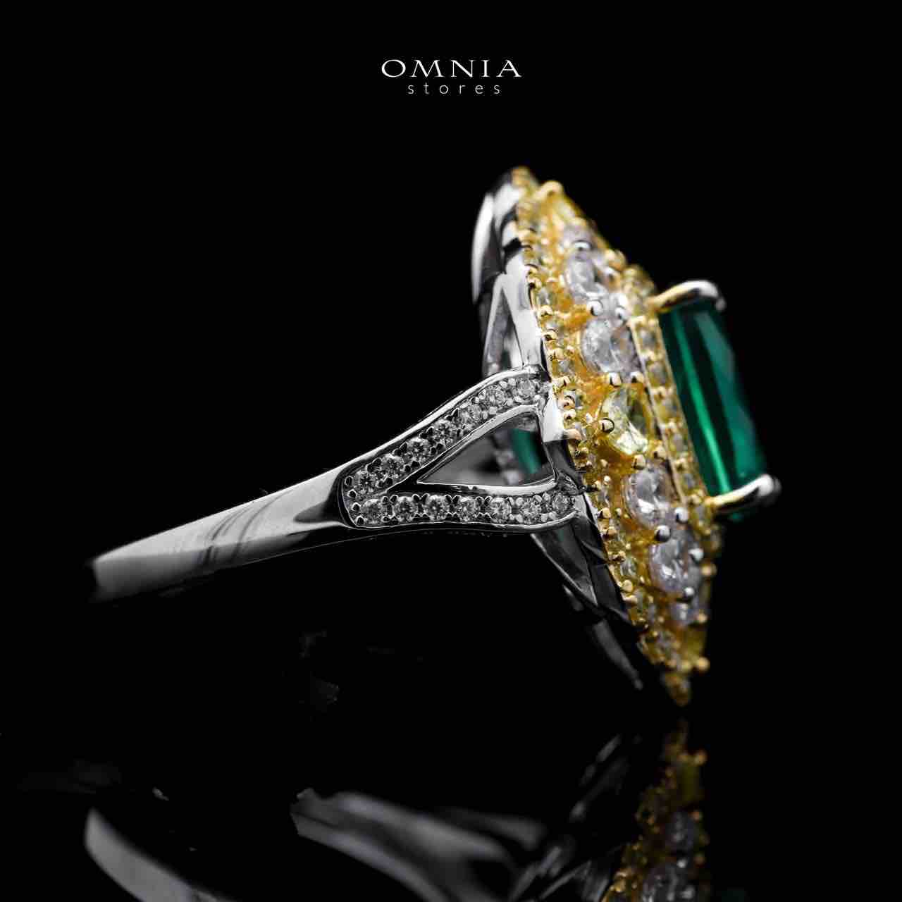 Omnia Maliya Green Ring in 92.5 Silver High Quality Simulated Diamonds - OMNIASTORES UAE