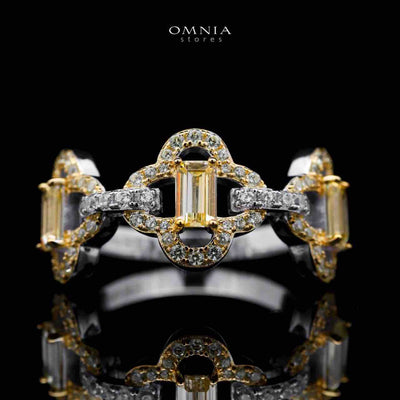 Omnia Amna Gold and White Ring in 92.5 Silver High Quality Simulated diamonds