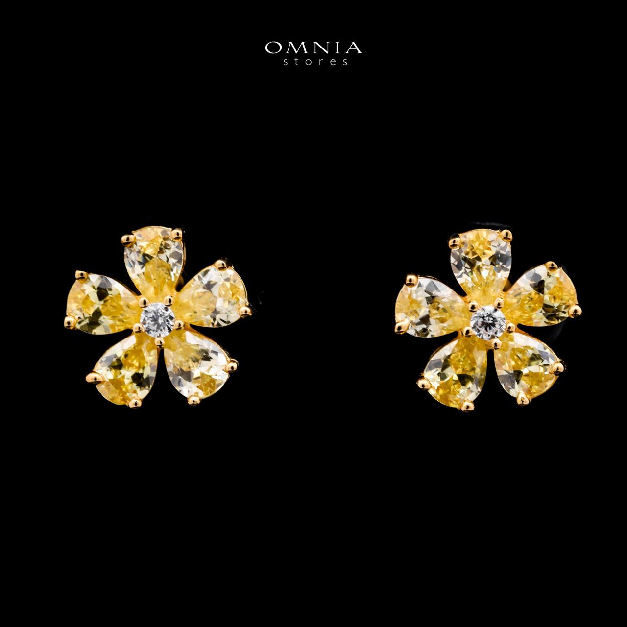 Omnia Yellow Radiance Flower Stud Earrings In 92.5 Silver with High Quality Simulated Diamonds - OMNIASTORES UAE