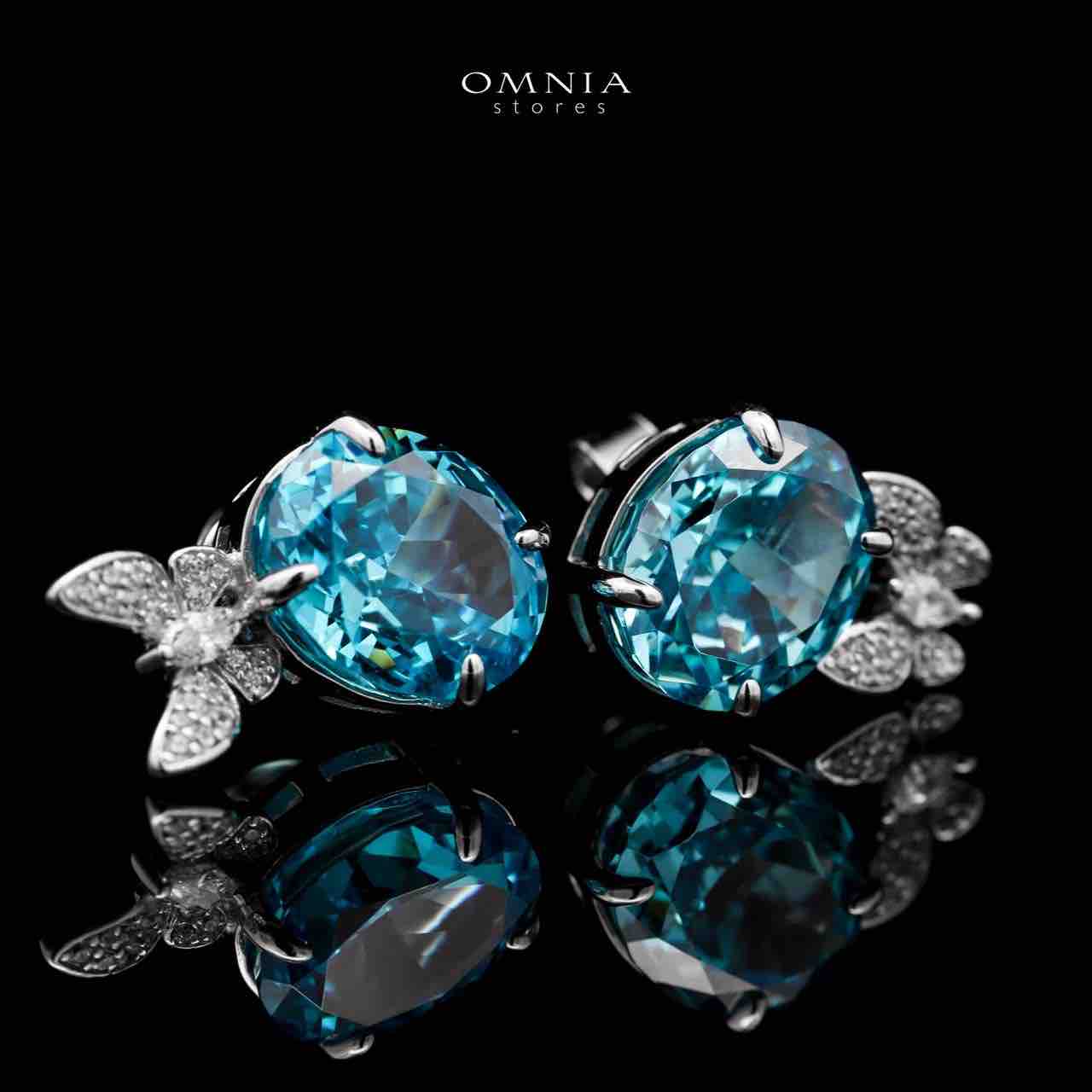 Omnia Maysun Baby Blue Earrings in 92.5 Silver with High Quality Simulated Diamonds - OMNIASTORES UAE