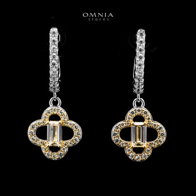 Omnia Amna Gold and White Earrings in 92.5 Silver High Quality Simulated diamonds