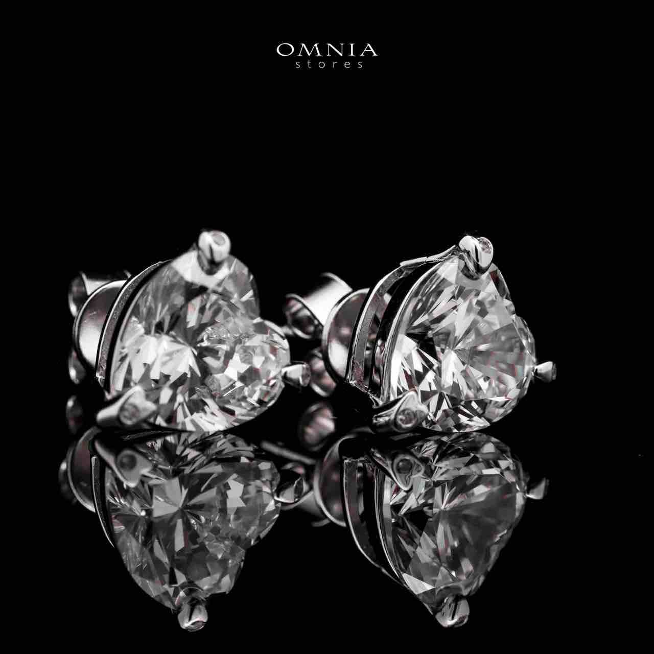 Omnia Shaden Heart-Shaped Stud Earrings in 92.5 Silver with High Quality Iced Cut Stones - OMNIASTORES UAE