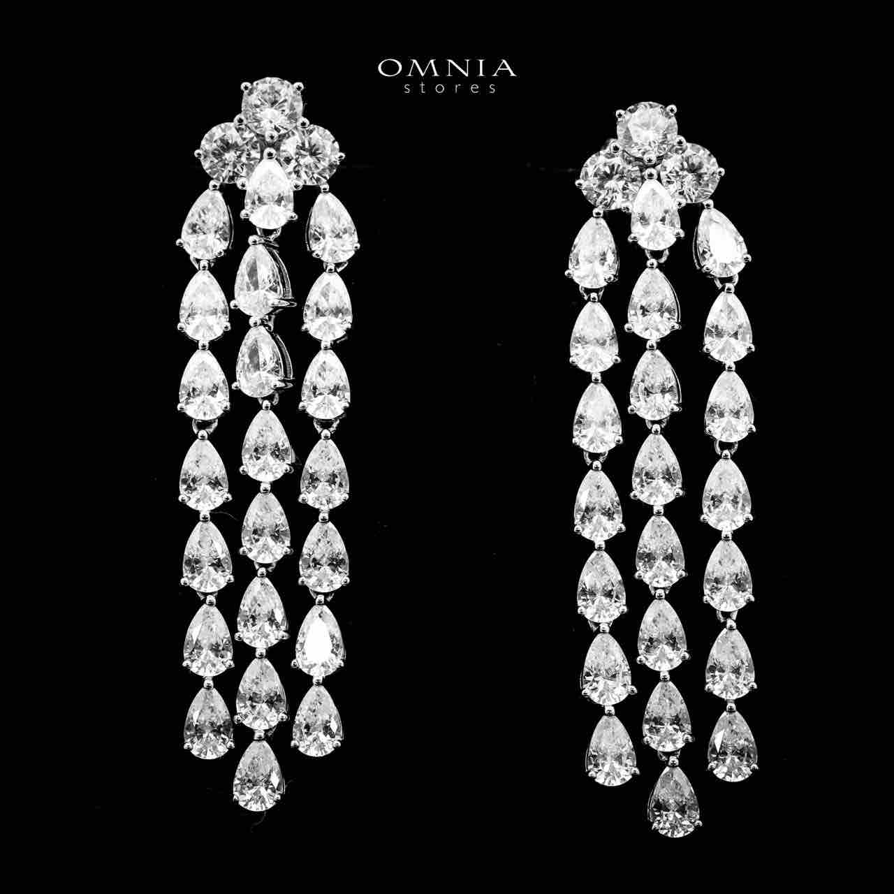 Omnia Nazeefa Silver Drop Earrings in 925 Silver with High Quality White Simulated Diamonds Stones - OMNIASTORES UAE