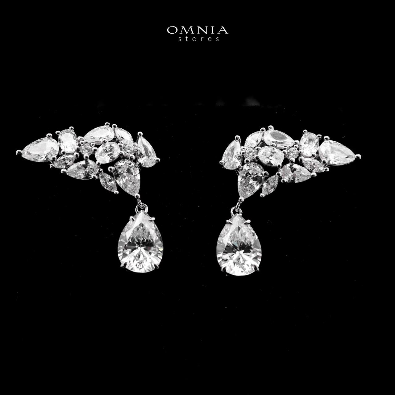 Omnia Saida Silver Winged Earrings in 925 Silver with High Quality White Simulated Diamonds Stones - OMNIASTORES UAE