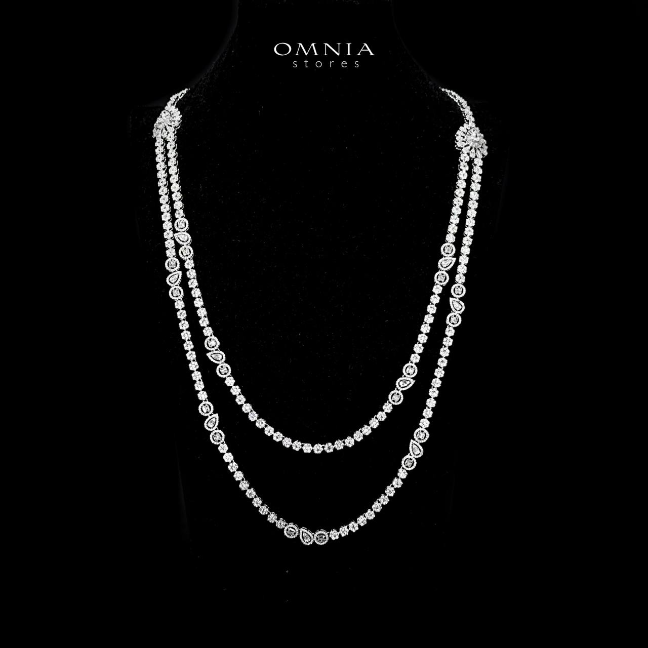 Omnia Ahad Bridal White Long Chain Set In Rhodium Plated With High Quality Zircon Stones - OMNIASTORES UAE