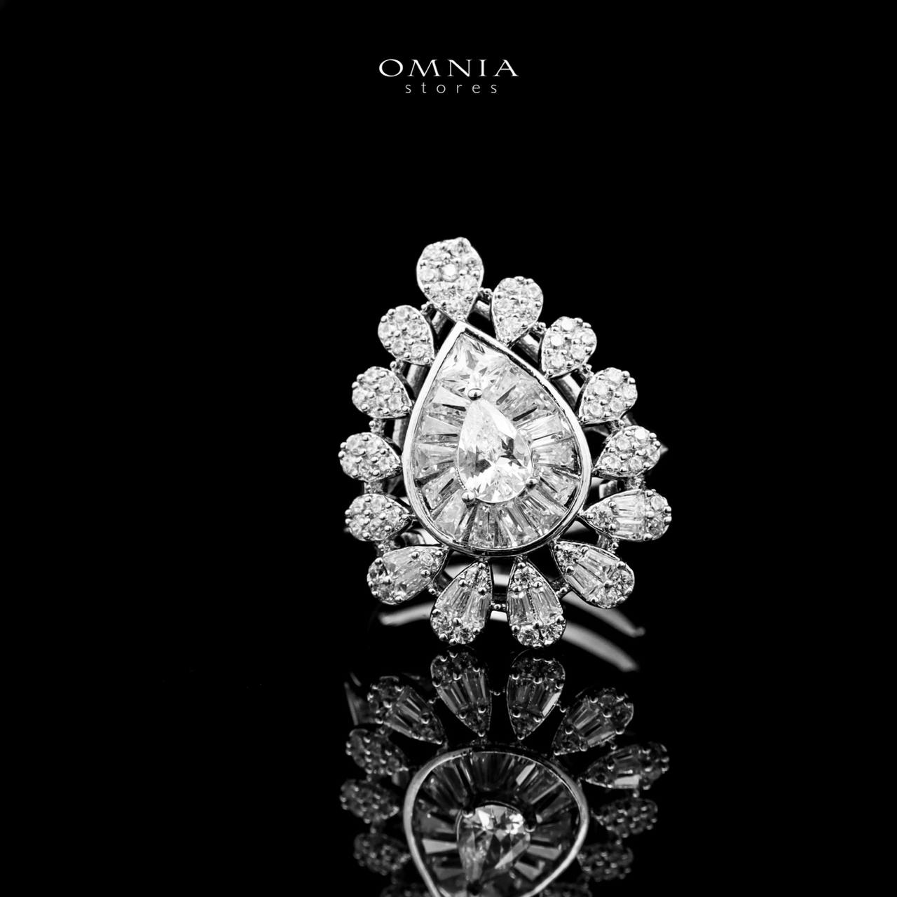 Omnia Ahad Bridal White Long Chain Set In Rhodium Plated With High Quality Zircon Stones - OMNIASTORES UAE
