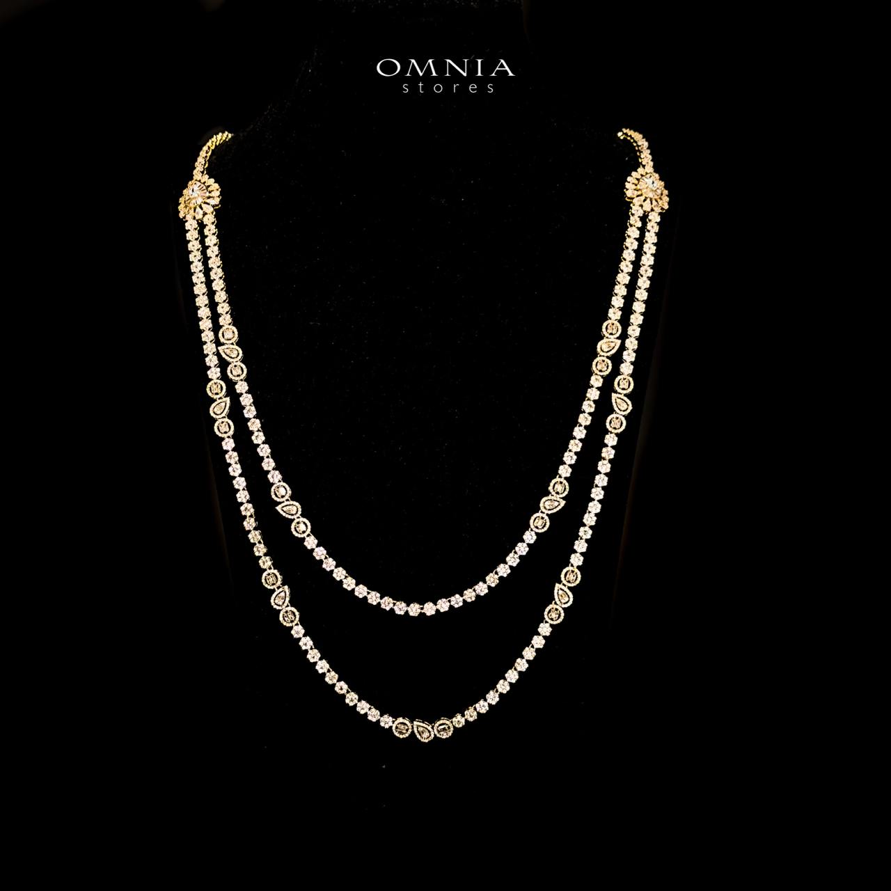 Omnia Ahad Bridal Golden Long Chain Set In Rhodium Plated With High Quality Zircon Stones - OMNIASTORES UAE