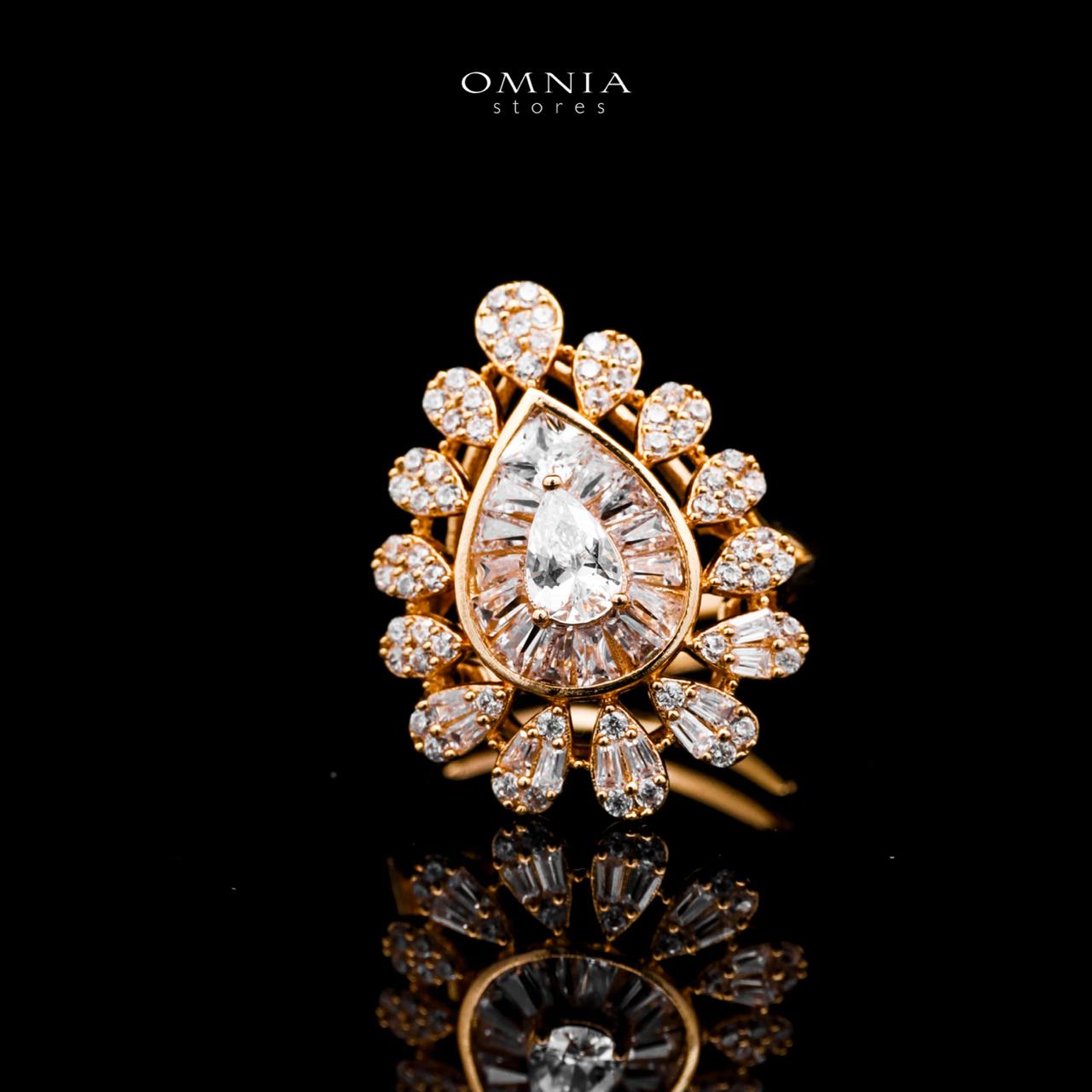 Omnia Ahad Bridal Golden Long Chain Set In Rhodium Plated With High Quality Zircon Stones - OMNIASTORES UAE