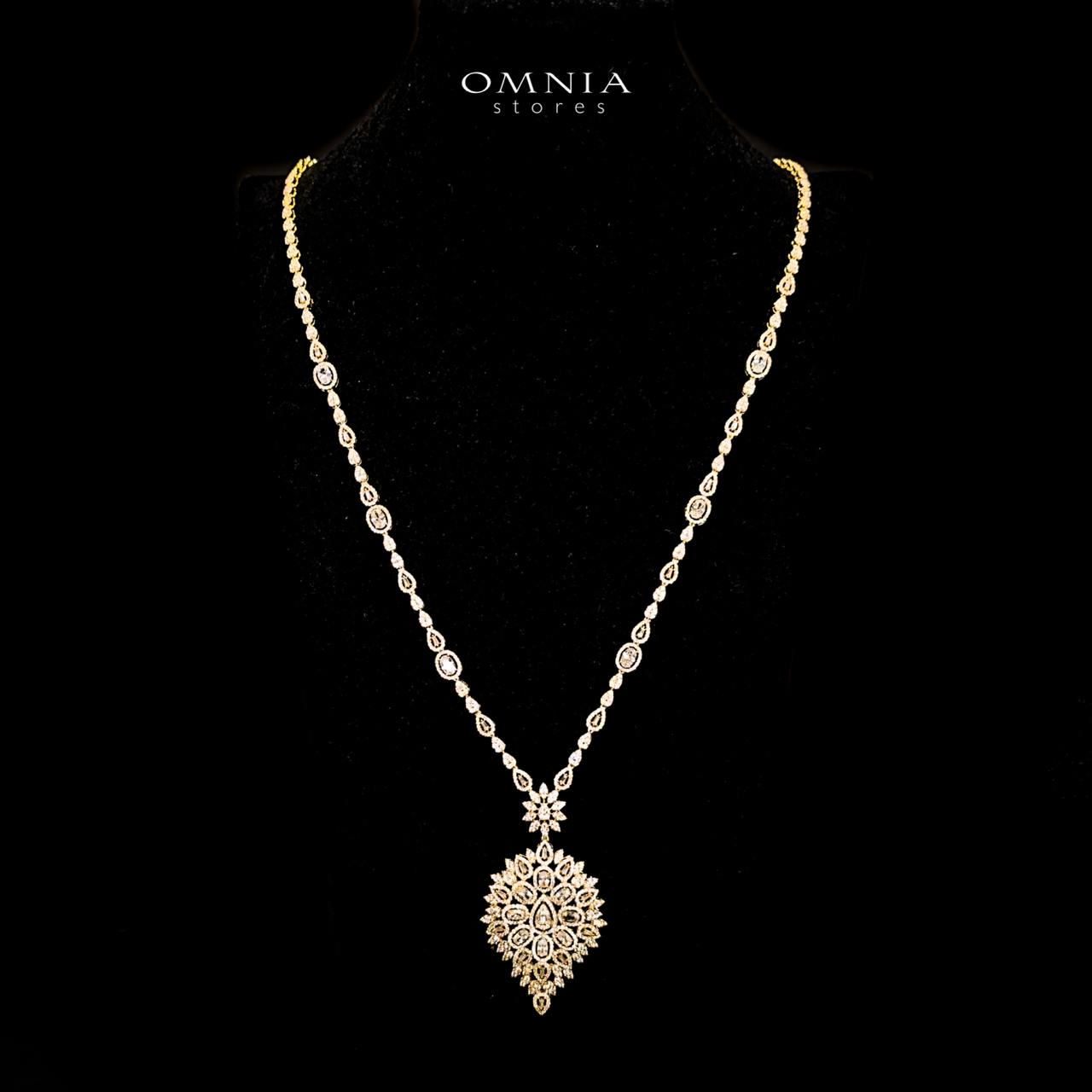 Omnia Hasmaa Golden Bridal Long chain Set In Rhodium Plated with High Quality Zircon Stone - OMNIASTORES UAE