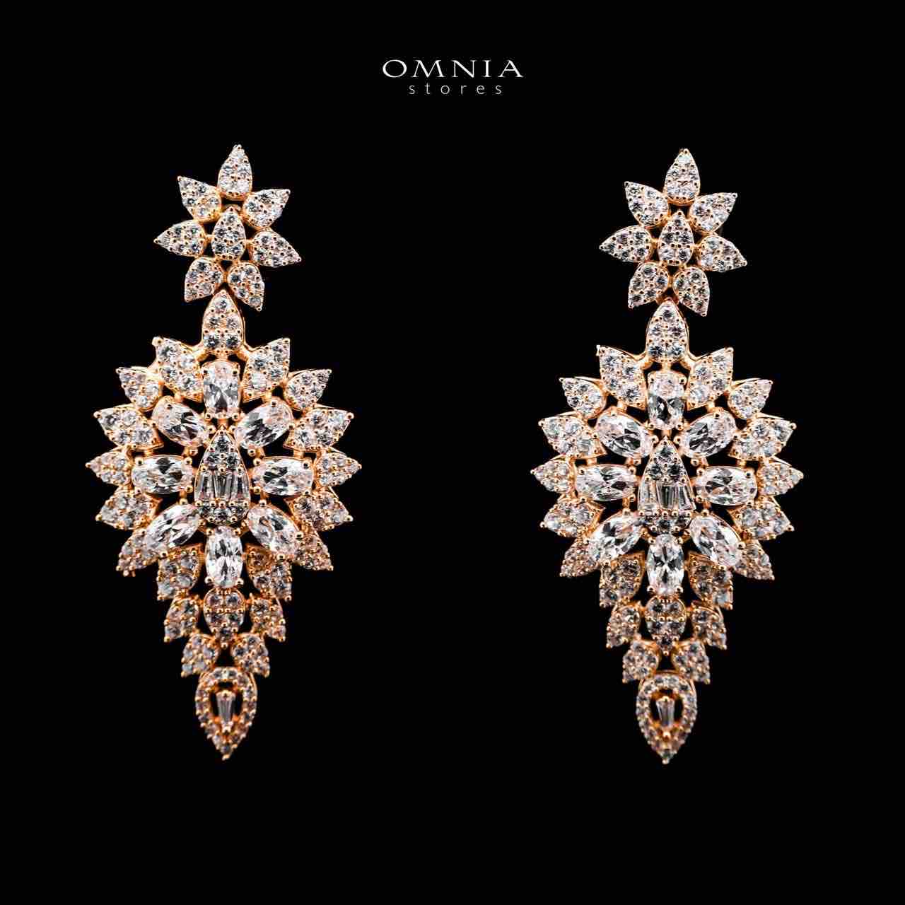 Omnia Hasmaa Golden Bridal Long chain Set In Rhodium Plated with High Quality Zircon Stone - OMNIASTORES UAE