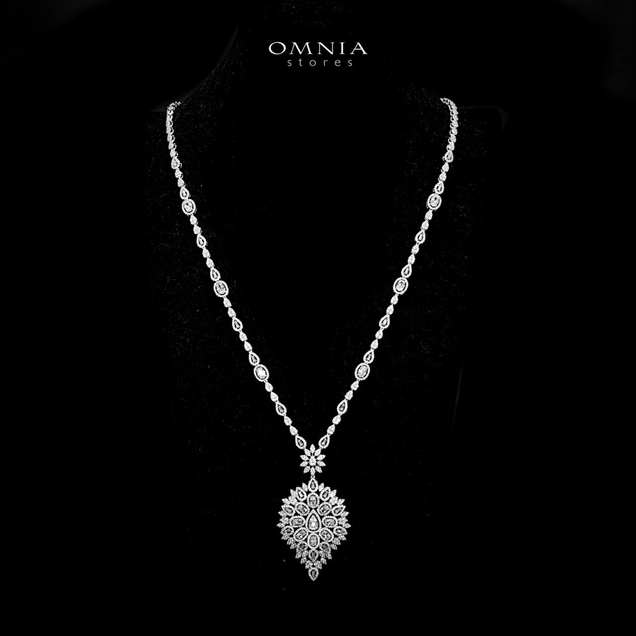 Omnia Hasmaa White Bridal Long chain Set In Rhodium Plated with High Quality Zircon Stone - OMNIASTORES UAE