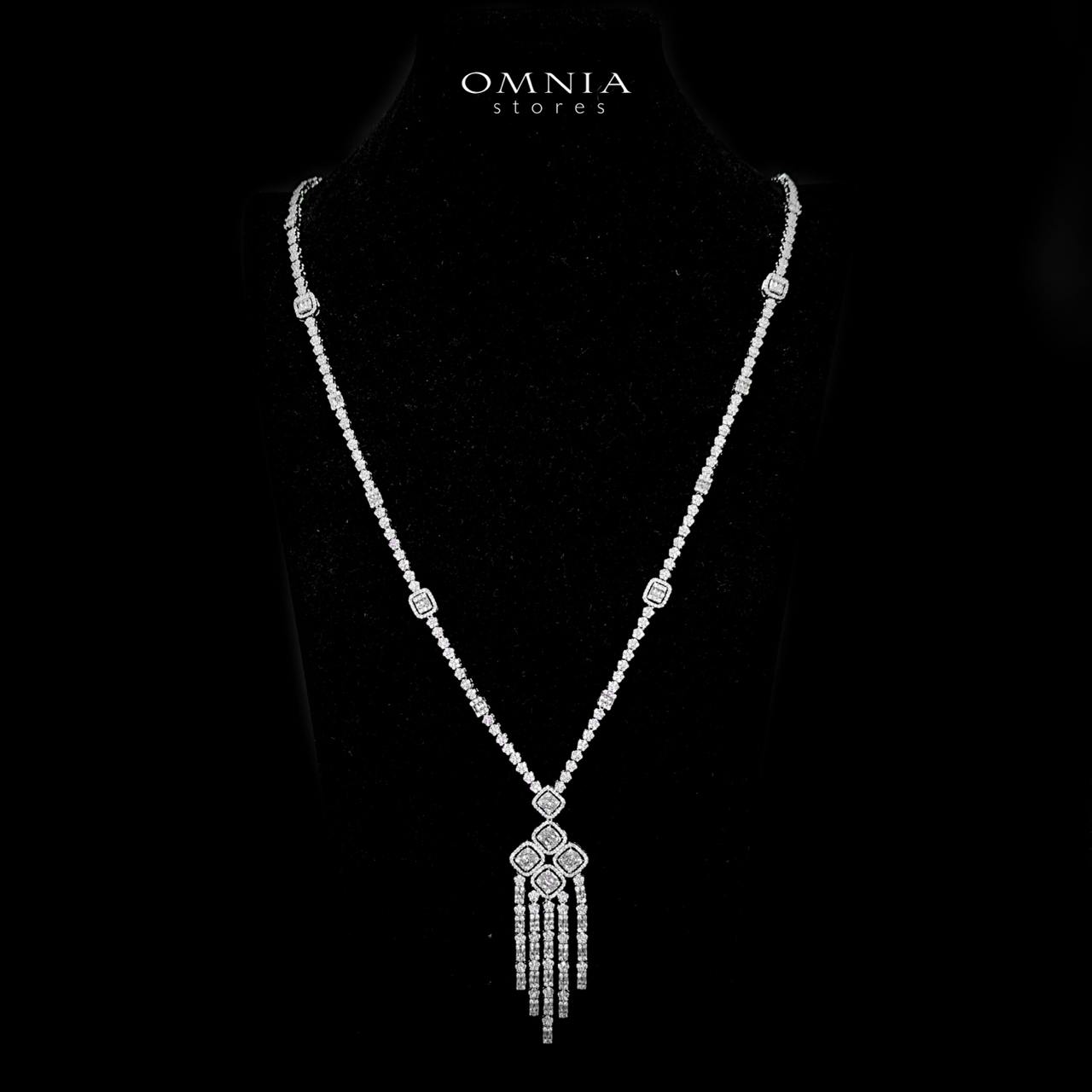Omnia Ruweya White Bridal Long chain Set In Rhodium Plated with High Quality Zircon Stone - OMNIASTORES UAE