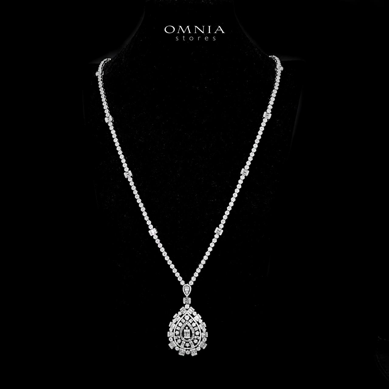 Omnia Zalfa White Bridal Long chain Set In Rhodium Plated with High Quality Zircon Stone - OMNIASTORES UAE