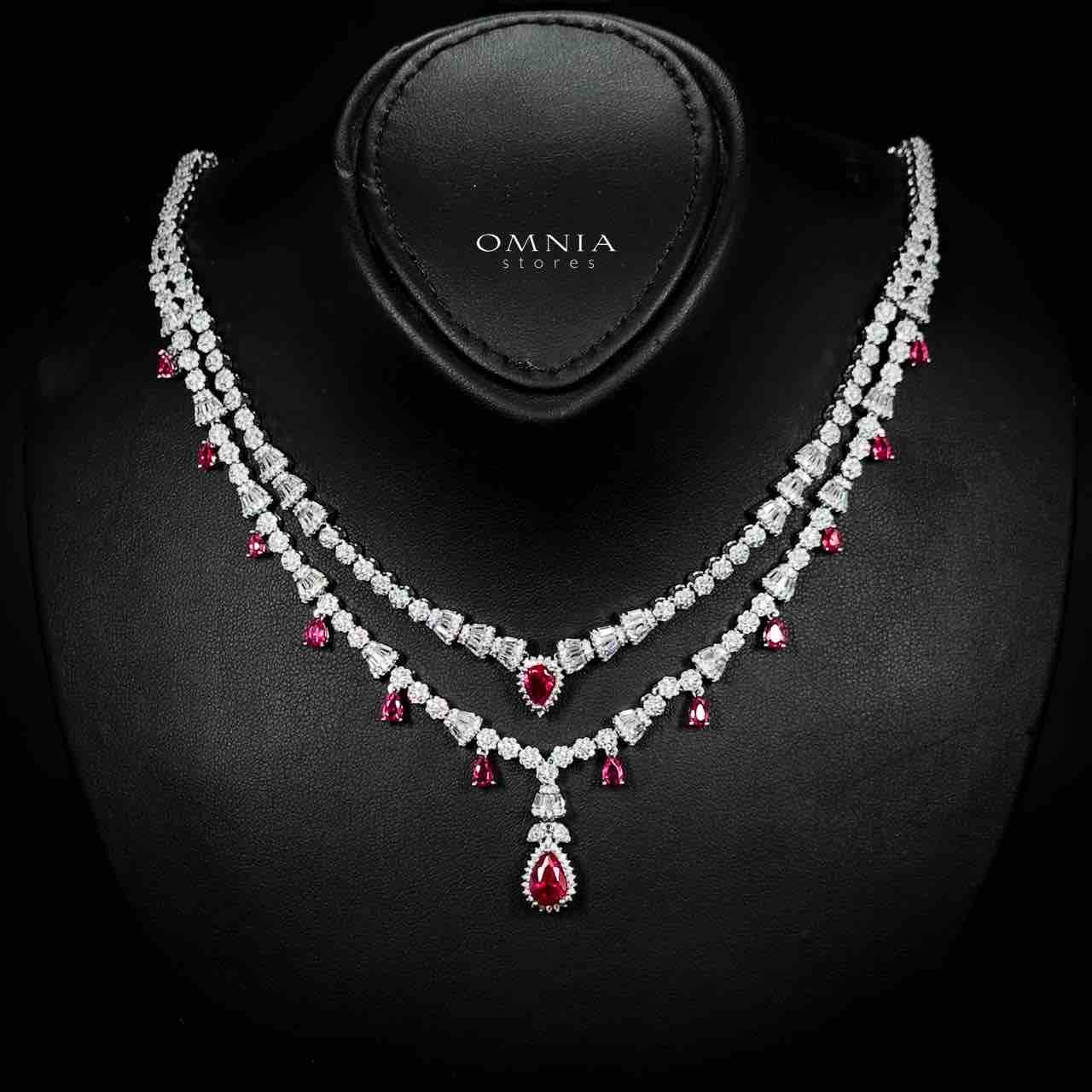 Omnia Ghada Red Bridal Full Set with Rhodium Plated in High Quality Zircon Stone Rhodium Plated - OMNIASTORES UAE